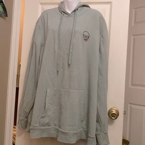 No Boundaries Sage Green Skull Hoodie 38-40 Embroidered Pullover Hooded Knit EUC